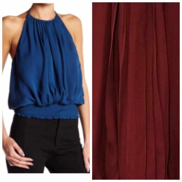 Rebecca Minkoff Liza Silk Halter Tank Top Wine Medium - Picture 1 of 8